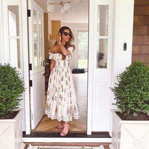 Agua by Agua Bendita Banana Dahlia Off-The-Shoulder Midi Dress Small